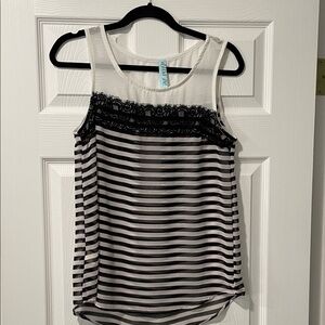 Black and White Striped Tank with Lace Detail